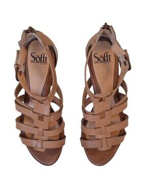 Sofft Tan Leather Gladiator Sandals Ankle Strap Buckle Back Zip Women's 7M